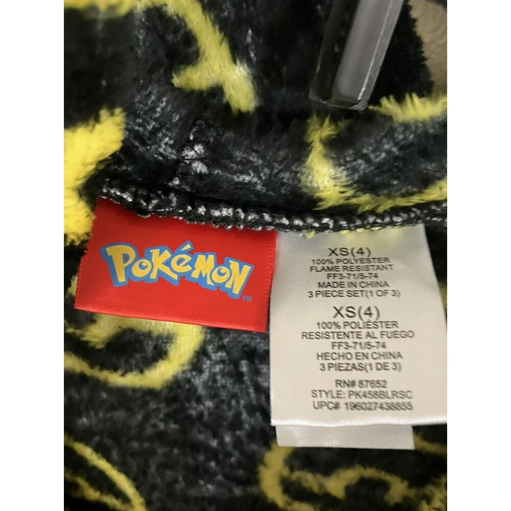Pokémon Pikachu yellow black tie front soft Plush Kids Bathrobe Size XS (4)